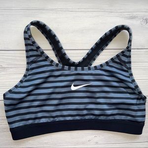 Nike Black and Grey Stripped Sports Bra Top